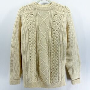 Vintage Archie Brown & Son Cream 100% Wool Aran Cable Knit Fisherman Sweater
